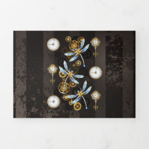 Programme Trois Volets Dragonflies de Steampunk sur arrière - plan rayé b