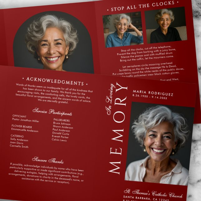 Programme Trois Volets Élégant Ordre De Service Nécrologie 6-Photo Funéra (Créateur téléchargé)