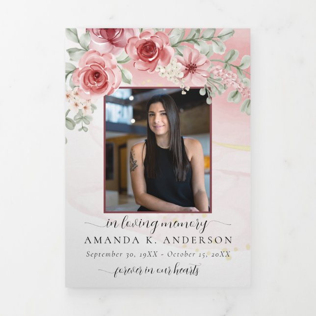 Programme Trois Volets En Mémoire d'amour Blush Fleur rouge funérailles (Page de couverture)