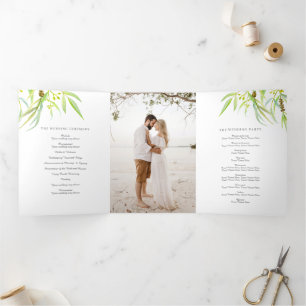 Programme Trois Volets Eucalyptus feuille aquarelle vert photo mariage