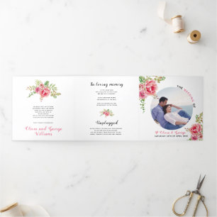 Programme Trois Volets Fleurs d'aquarelle rose, feuilles verts sauge, pho