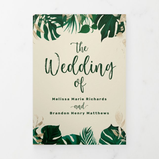 Programme Trois Volets Foliage tropical moderne avec cérémonie de Mariage (Page de couverture)