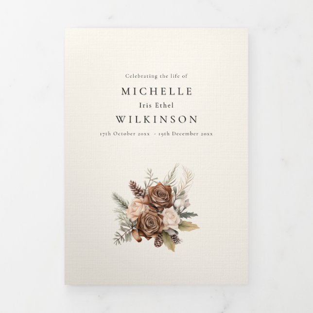 Programme Trois Volets Funérailles nécrologie Ordre de service Photo Mémo (Page de couverture)