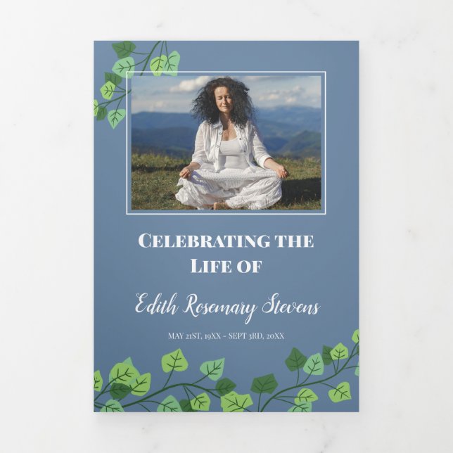 Programme Trois Volets Funérailles photo bleu et ivoire (Page de couverture)