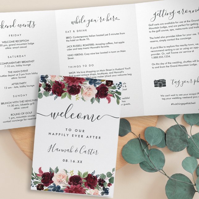 Programme Trois Volets Lettre d'accueil et itéraire du Mariage en fleurs  (Créateur téléchargé)