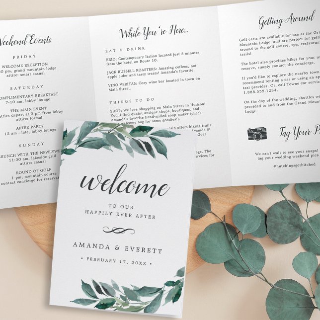 Programme Trois Volets Lettre de bienvenue du Mariage de Foliage Abondant (Créateur téléchargé)