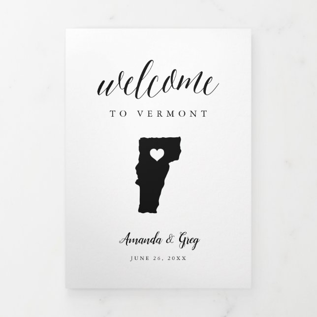 Programme Trois Volets Lettre de bienvenue Mariage du Vermont & Itinérair (Page de couverture)