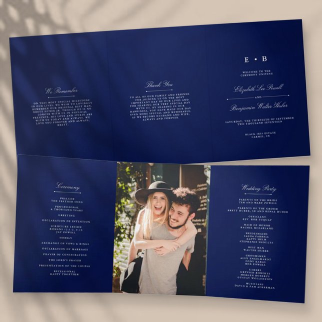 Programme Trois Volets Mariage bleu et blanc chic Navy (Créateur téléchargé)