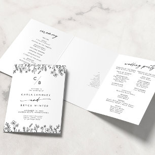 Programme Trois Volets Mariage Bohème Chic Fleur Sauvage Monogramme