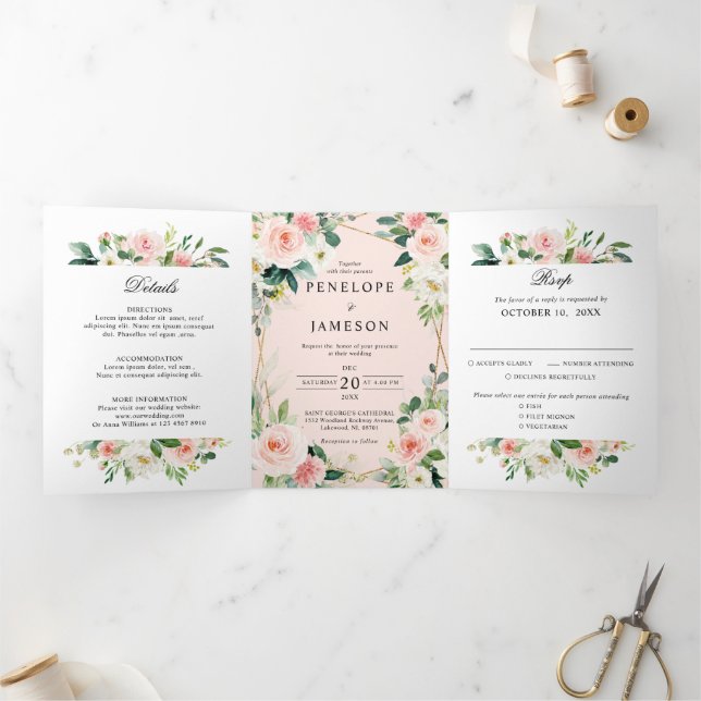 Programme Trois Volets Mariage botanique géométrique rose pâle Tri- (Intérieur)