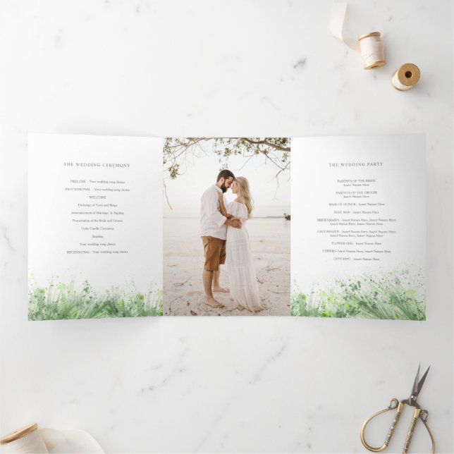 Programme Trois Volets Mariage de couronnes vert Sage (Intérieur)