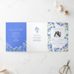 Programme Trois Volets Mariage de fleurs botaniques bleu Speedwell