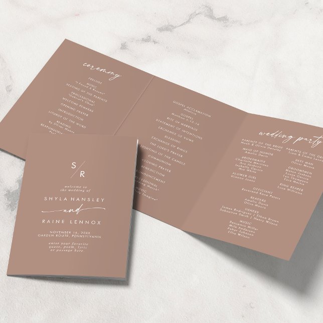 Programme Trois Volets Mariage de monogramme de tonogramme de bois chic (Créateur téléchargé)
