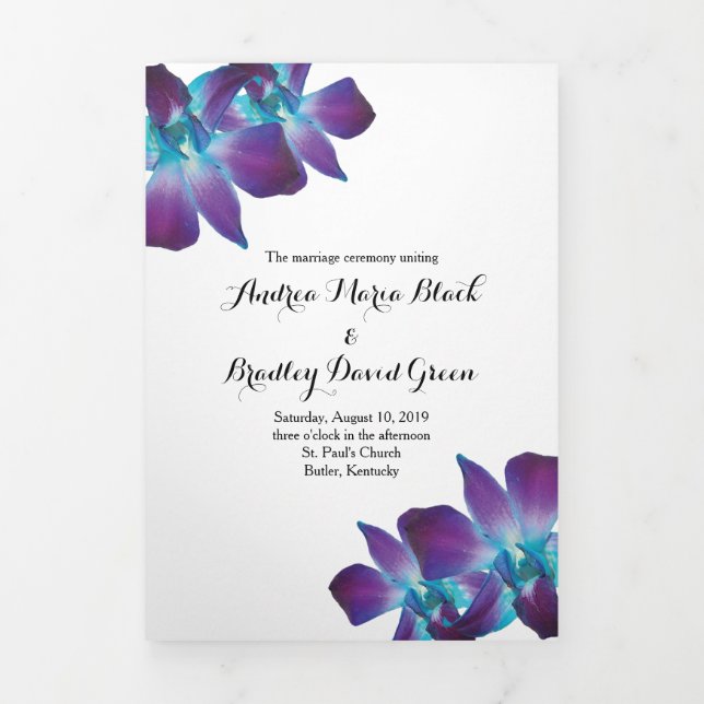 Programme Trois Volets Mariage d'orchidée bleu Dendrobium (Page de couverture)