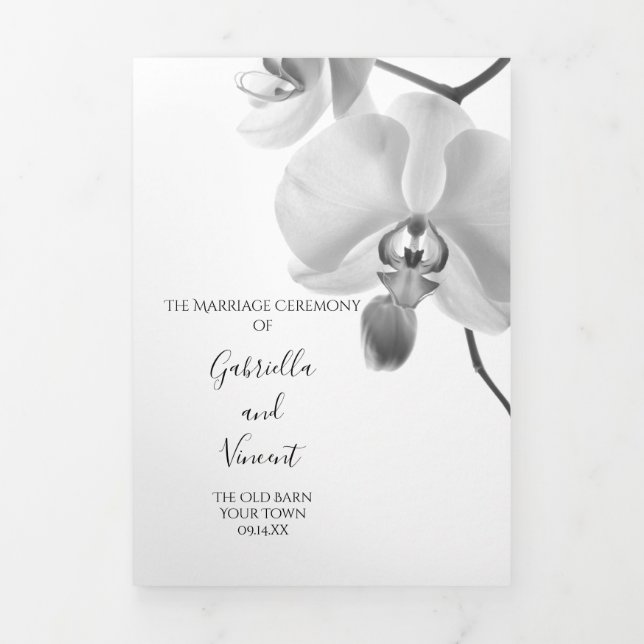 Programme Trois Volets Mariage d'orchidées noires et blanches (Page de couverture)