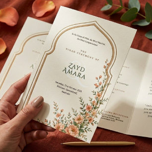 Programme Trois Volets Mariage islamique Nikah sous une arche florale pêc