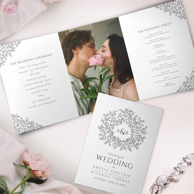 Programme Trois Volets Mariage photo en monogramme blanc gris (Créateur téléchargé)
