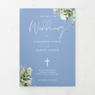 Programme Trois Volets Messe de mariage catholique florale verte bleue