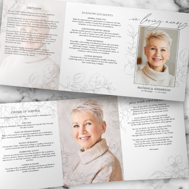 Programme Trois Volets Minimalist Botanical 3-Photo Funeral/Memorial (Créateur téléchargé)