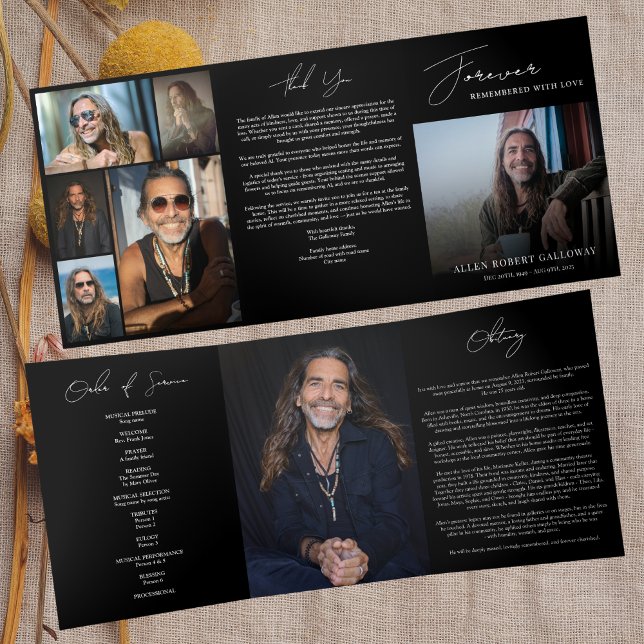 Programme Trois Volets Modern Black&White Trifold 7 Photo Funeral Program (Créateur téléchargé)