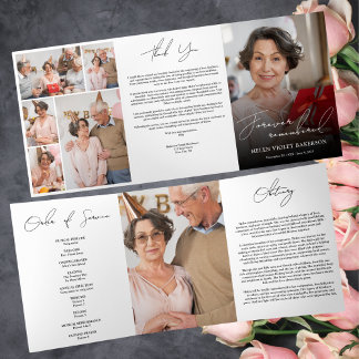 Programme Trois Volets Modern Elegant 7 Photo Trifold Funeral Program