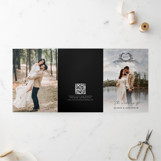 Programme Trois Volets Modern Minimalist Crest monogram Wedding Invite (Extérieur)