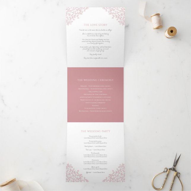 Programme Trois Volets monogramme rose Dusty mariage de dévouement (Intérieur)
