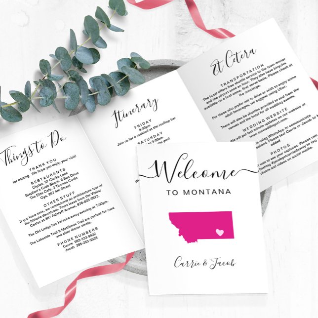 Programme Trois Volets N'importe quelle couleur Montana Carte Mariage Acc (Montana Wedding Welcome Letter & Itinerary)