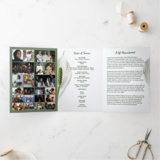 Programme Trois Volets Peace Lily Photo Collage Tri‑Fold Funeral Template
