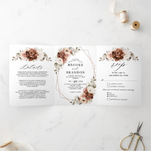 Programme Trois Volets Terracotta Pampas Grass Russe Mariage géométrique