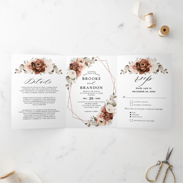 Programme Trois Volets Terracotta Pampas Grass Russe Mariage géométrique (Intérieur)