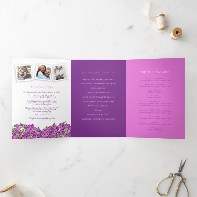 Programme Trois Volets Tulips violet coeur art histoire dévouement mariag (Intérieur)