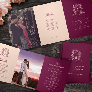 Programme Trois Volets Vin rouge pêche photo couronne monogramme mariage