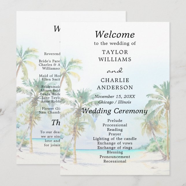 Programme Tropical Beach Destination Wedding Program (Devant / Derrière)