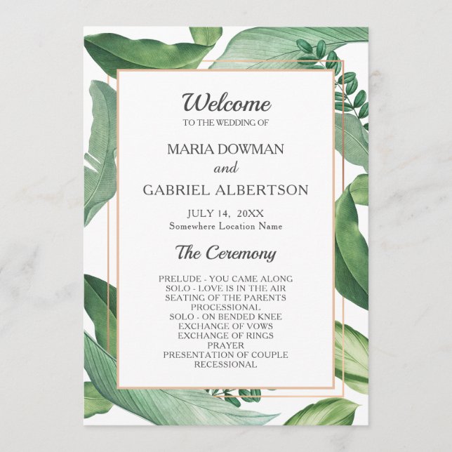 Programme Tropical feuille Frame. Mariage botanique (Devant)