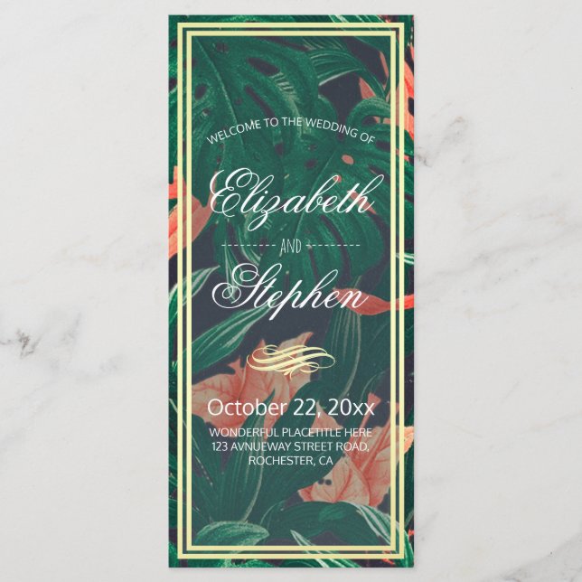 Programme Tropical Floral & Gold Foil Frame Wedding Programm (Devant)