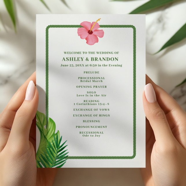 Programme Tropical Green and Pink Flower Coastal Wedding (Créateur téléchargé)