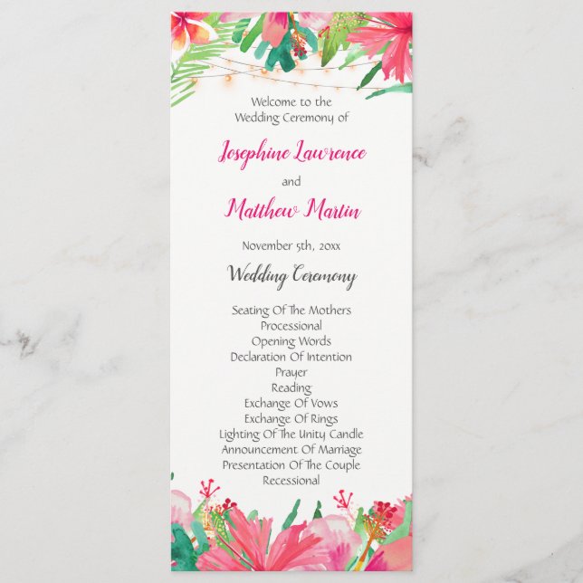 Programme Tropical String Lights Floral Wedding Program (Devant)