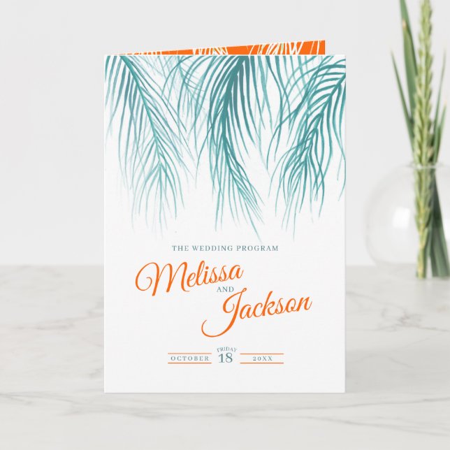 Programme Turquoise orange palmiers tropicaux aquarelle art  (Devant)