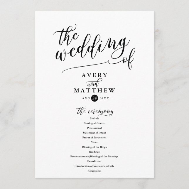 Programme Typographie de script simple | Cérémonie Mariage (Devant)