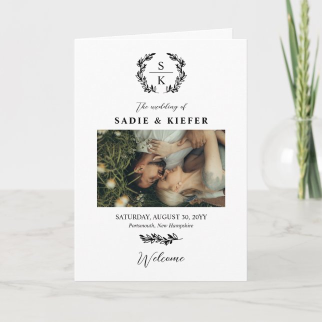 Programme Typographie Laurel Wreath Monogramme Mariage photo (Devant)