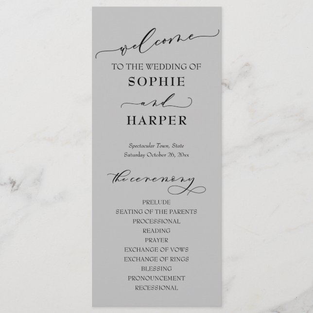 Programme Typographie simple, Élégant script gris (Devant)