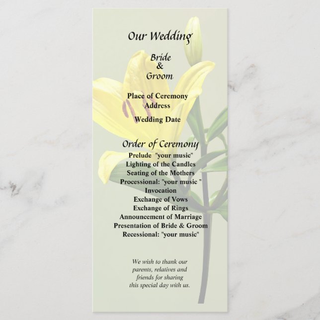 Programme Un Lys Jaune (Devant)