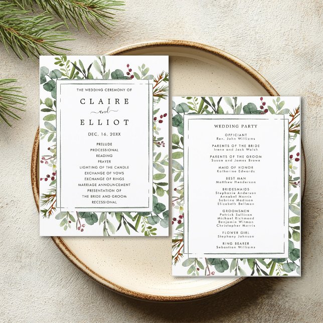 Programme Végétation botanique Noël Vacances Mariage Vert (Front & Back)