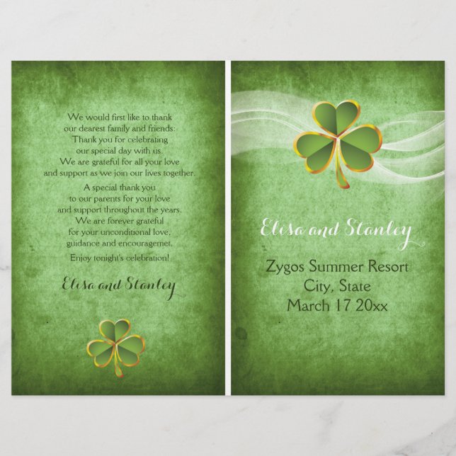 Programme vert mariage de trèfle et voile irlandai (Devant)