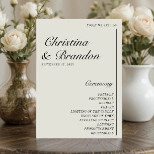 Programme Vieux argent minimaliste Ecru White Wedding Progra