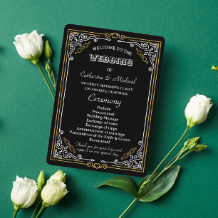 Programme Vintage Art Déco Elégant Black White Gold Mariage