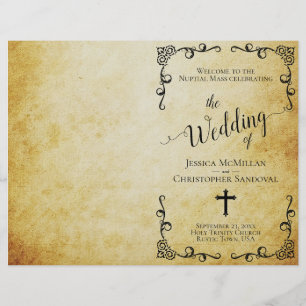 Programme vintage de mariage catholique parchemin
