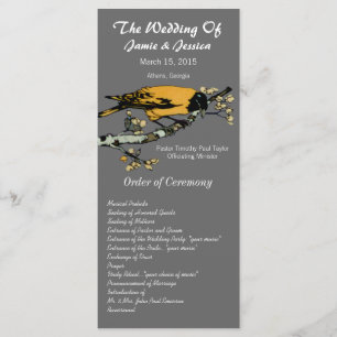 Programme vintage de mariage d'oiseaux