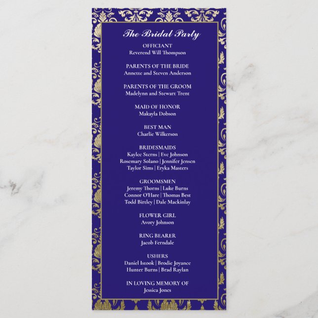 Programme Violet moderne violet Motif or Mariage (Dos)